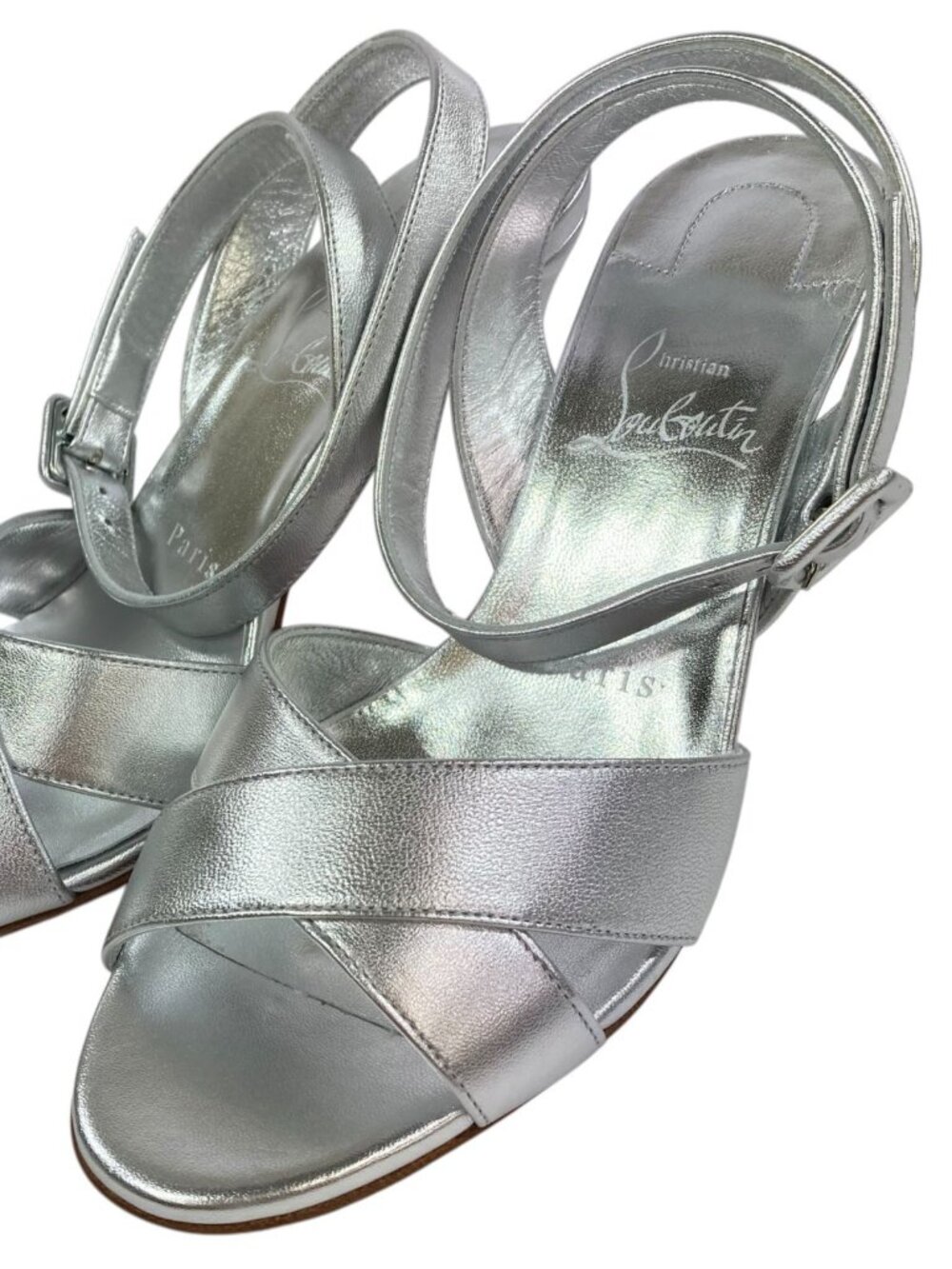 Christian Louboutin Mariza 85 Silver Metallic Leather Sandals Size 36.5